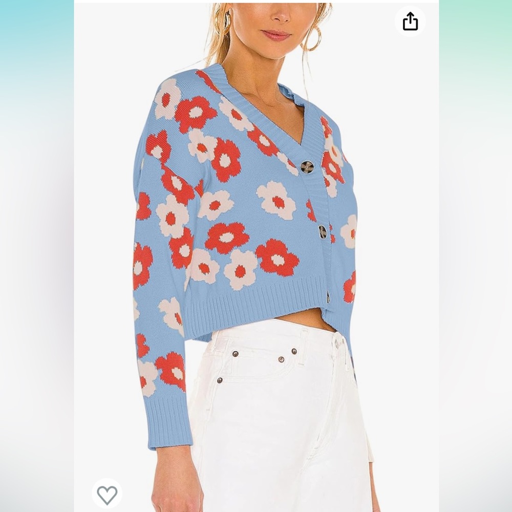 Cropped V-Neck Button-Up Flower Cardigan